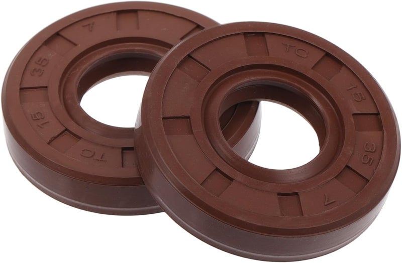 VekAuto Universal Oil Seal TC Double Lip W Steel Spring Seal Ring Rotary Shaft Seal 15x35x7mm High Pressure FKM Rubber Brown 2 Pcs - Image 1